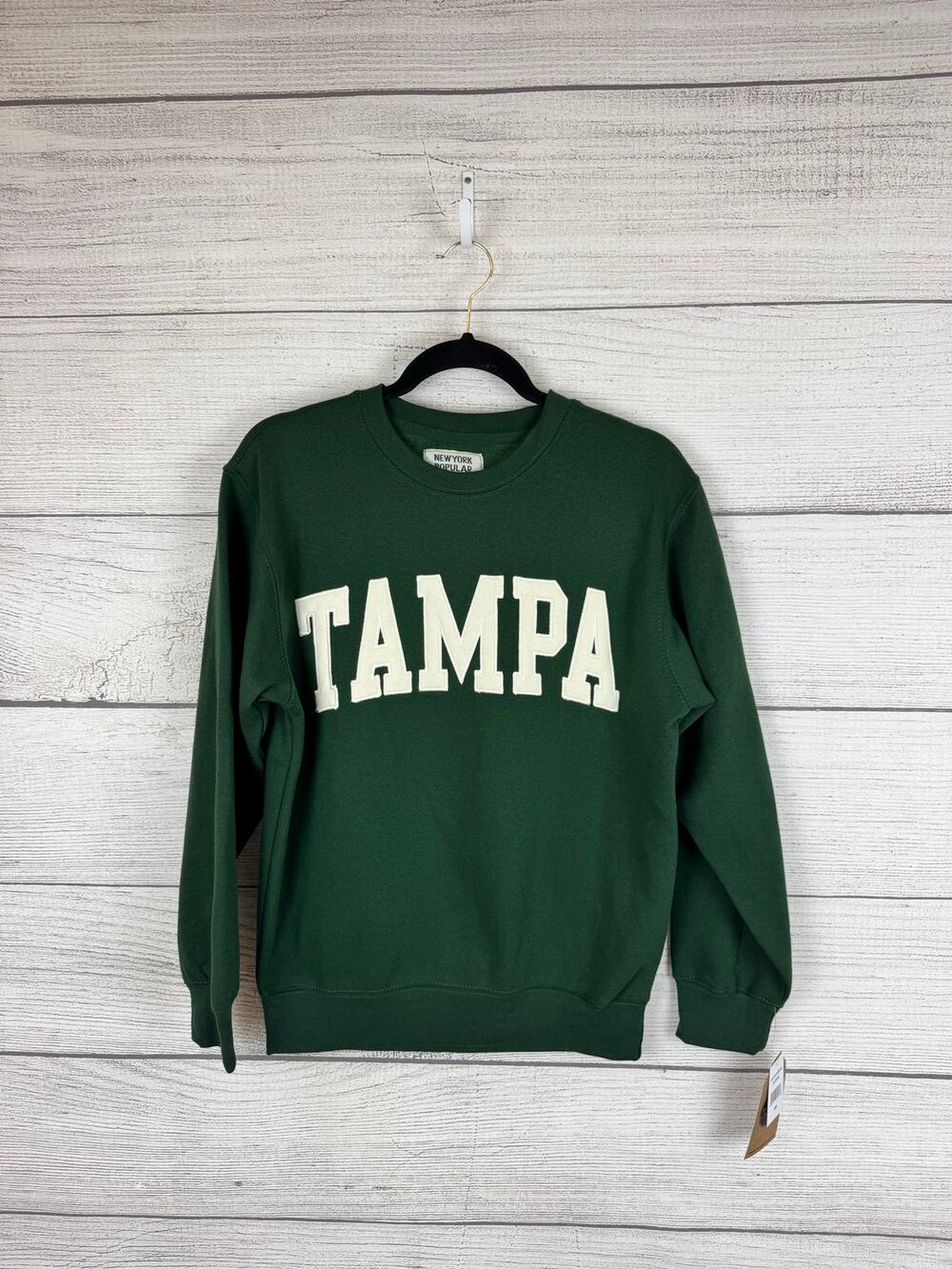 New York Popular Women's Hunter Green TAMPA Spell Out Sweatshirt Size Small